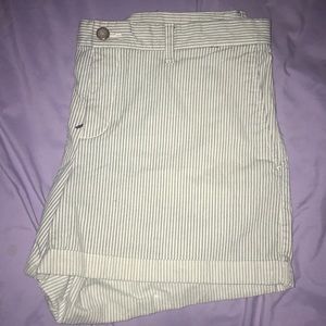 White & blue striped shorts